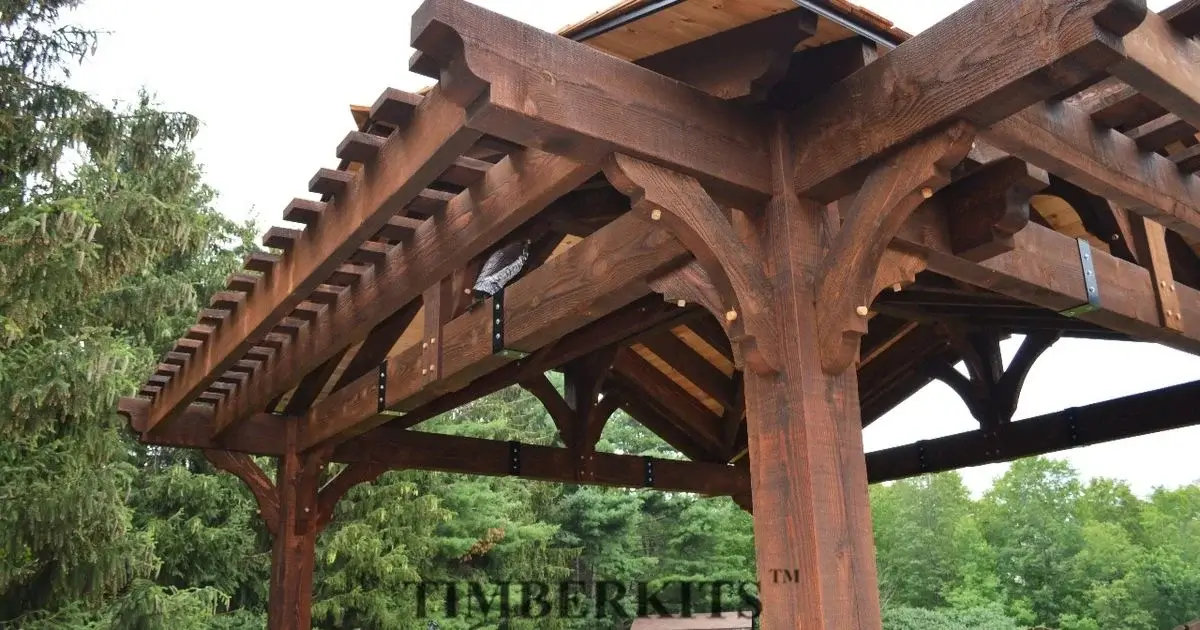Custom timber pavilion with decorative wood beams